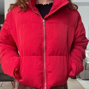 UO red puffer jacket
